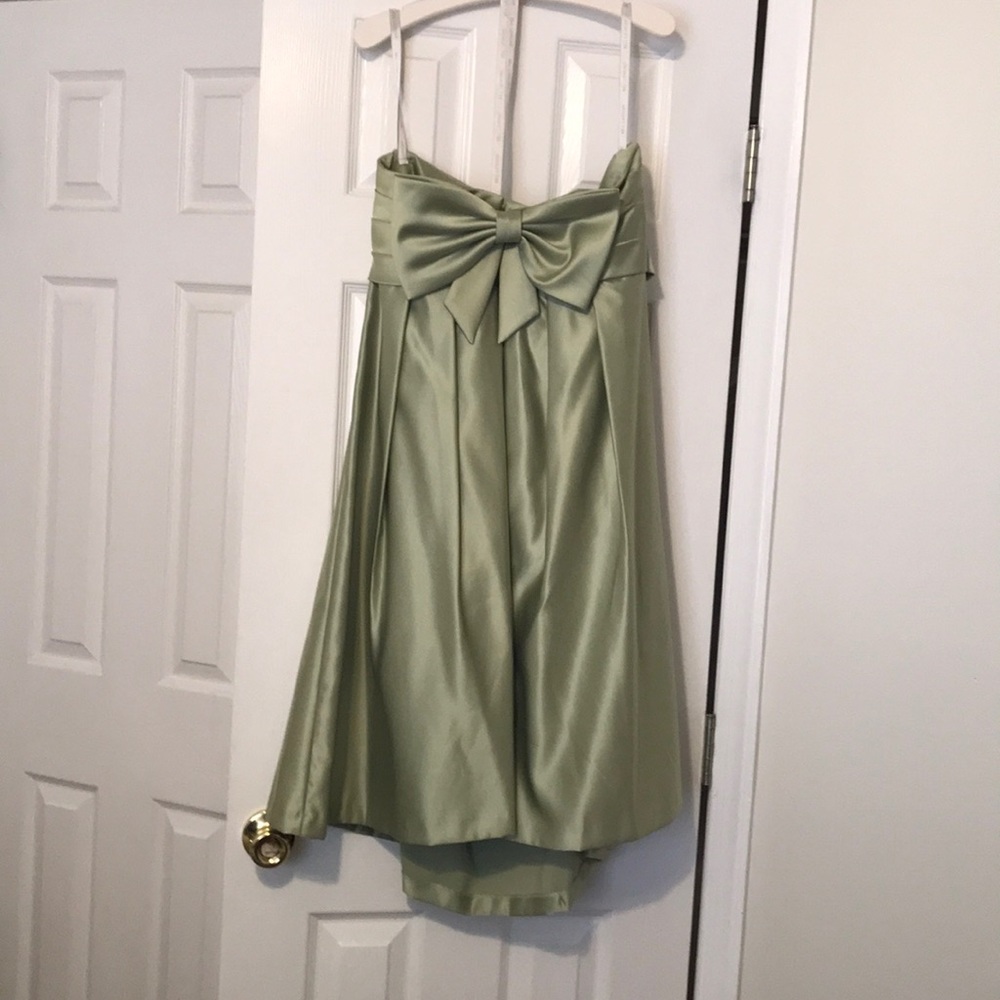 Green Satin Bill Levkoff Strapless Dress w/Bow